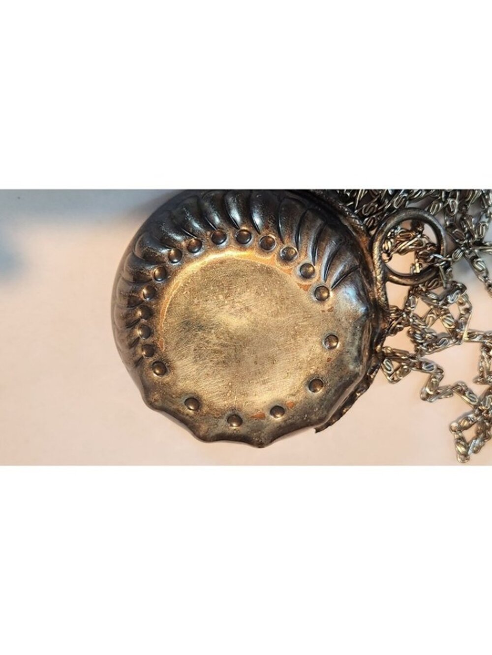 Sommeliers tasting cup with Chain 45"  Snake Design Thumb Ring  shallow silver